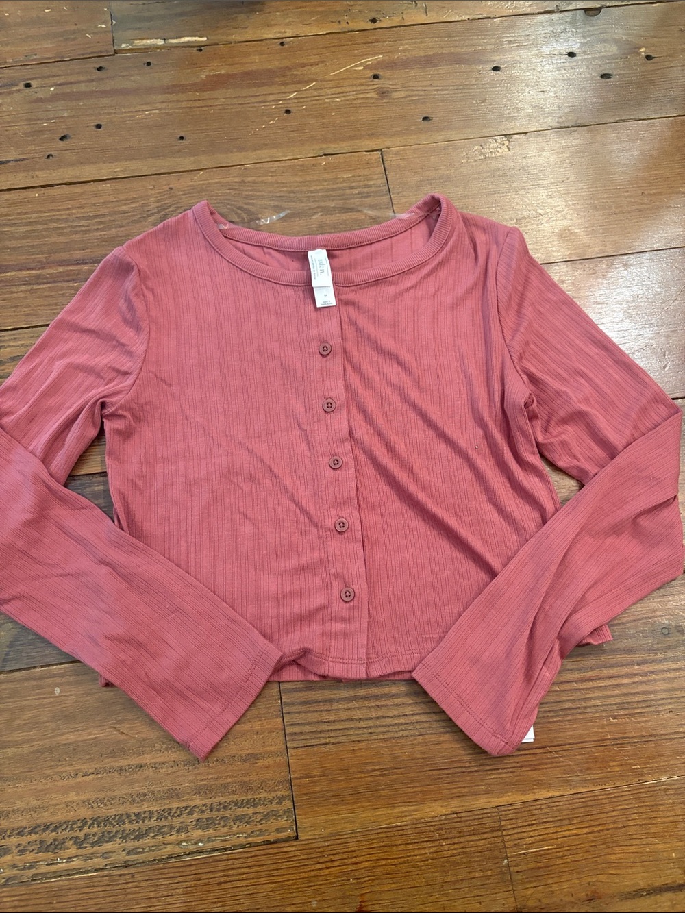 Auden Ribbed Button-Front Cropped Top - Rose pink